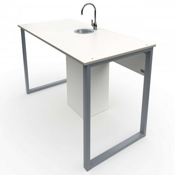 Стол ученический лабораторный с сантехникой на прямоугольной трубе "Формат"